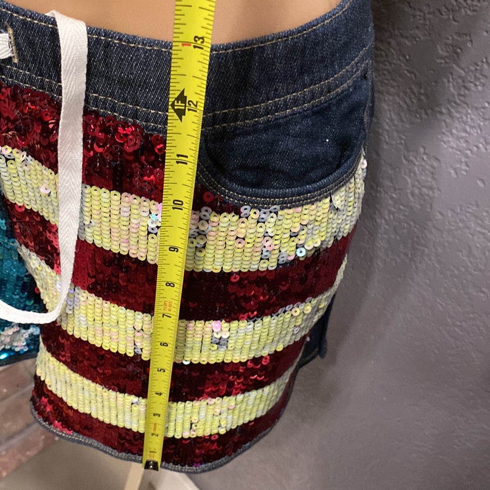 JUICY COUTURE - shorts: American flag sequined denim jeans w adj. tie waist - XL - Picture 8 of 16